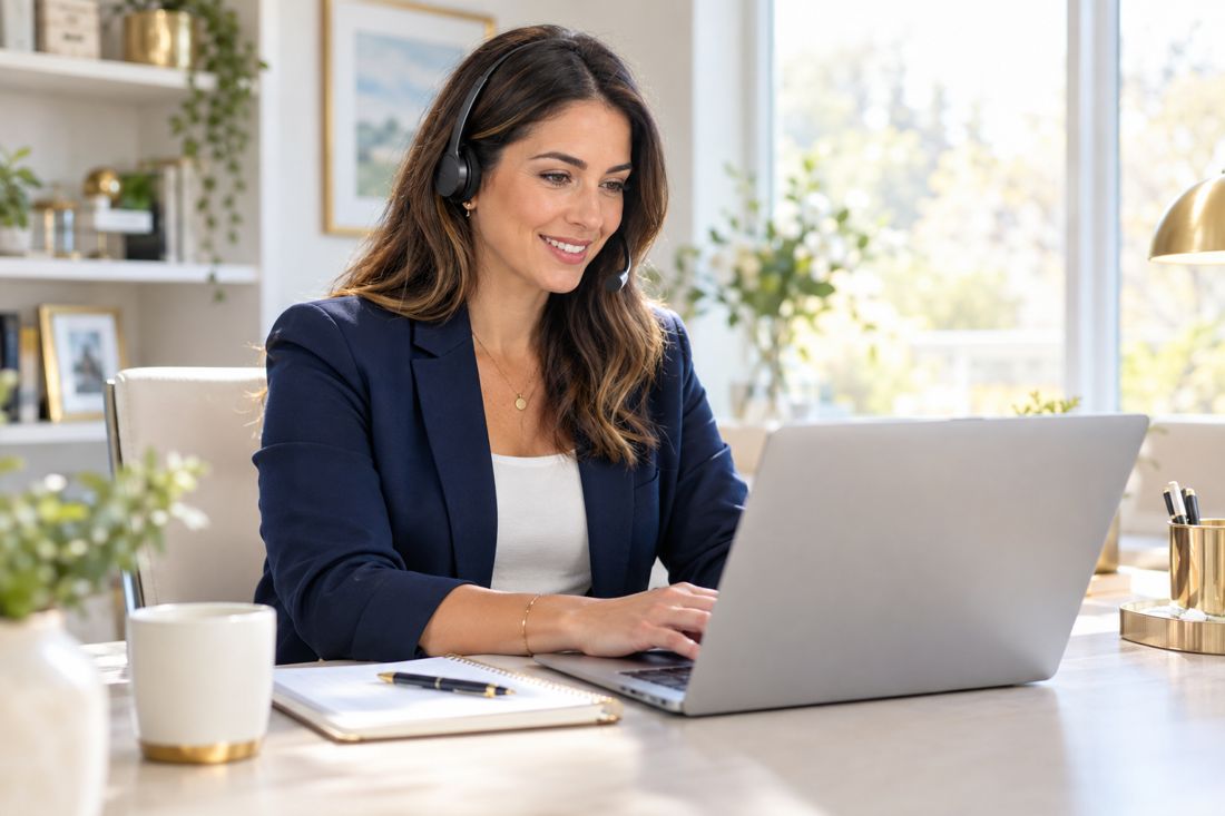 Agent completing online contracting at a laptop