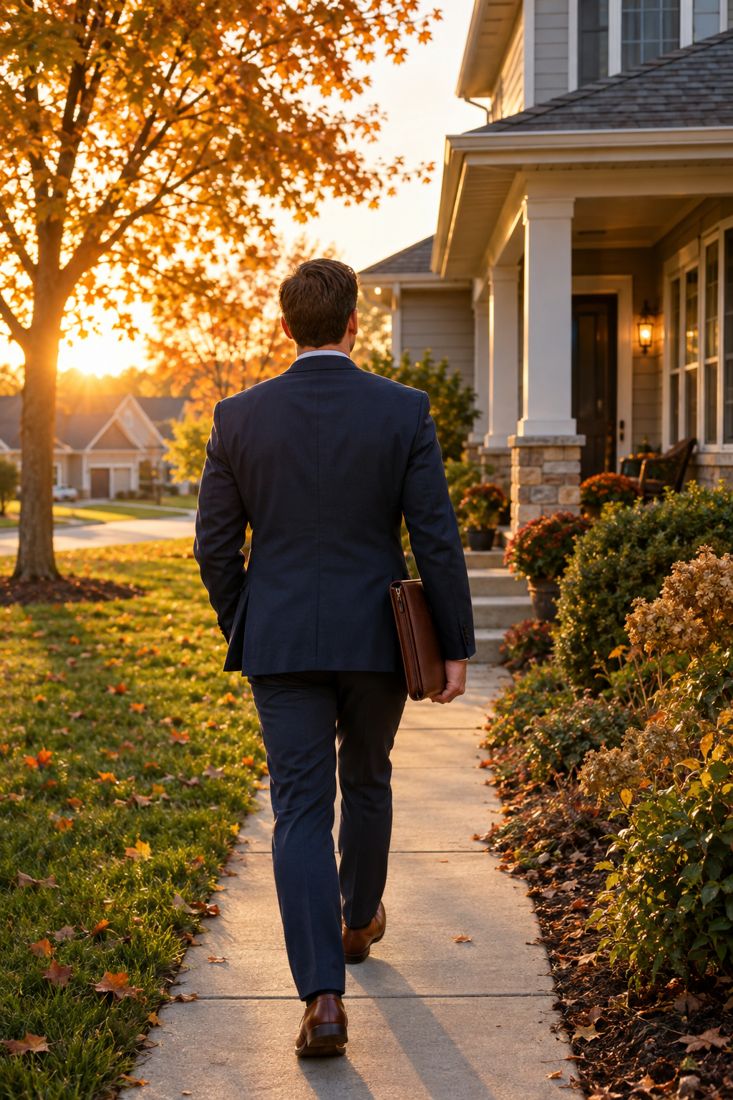 Agent walking up to a client's home for a final expense appointment